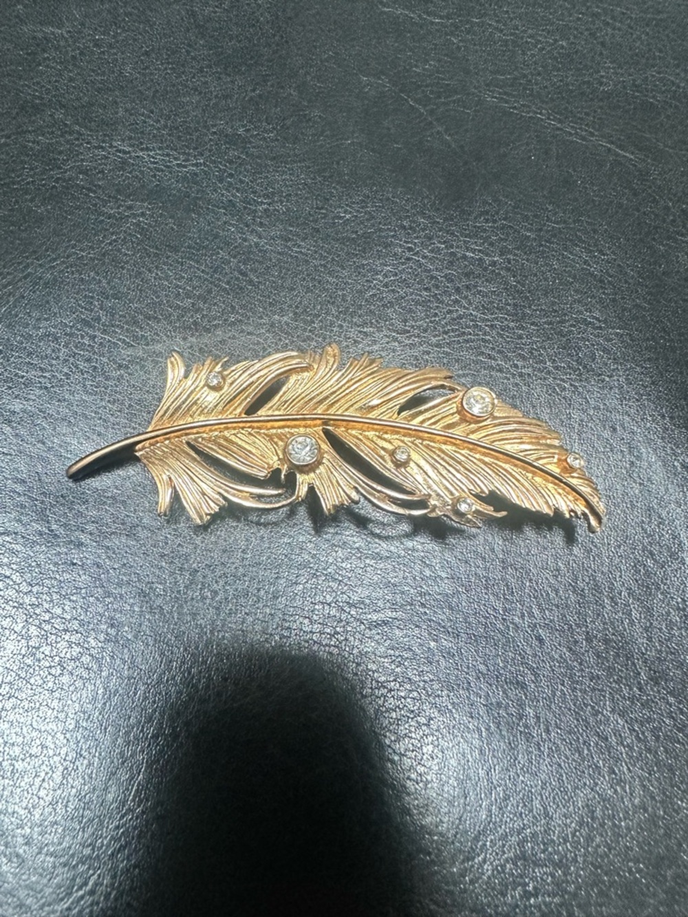RJ Graziano Vintage Gold tone Feather Brooch with Crystal Accents